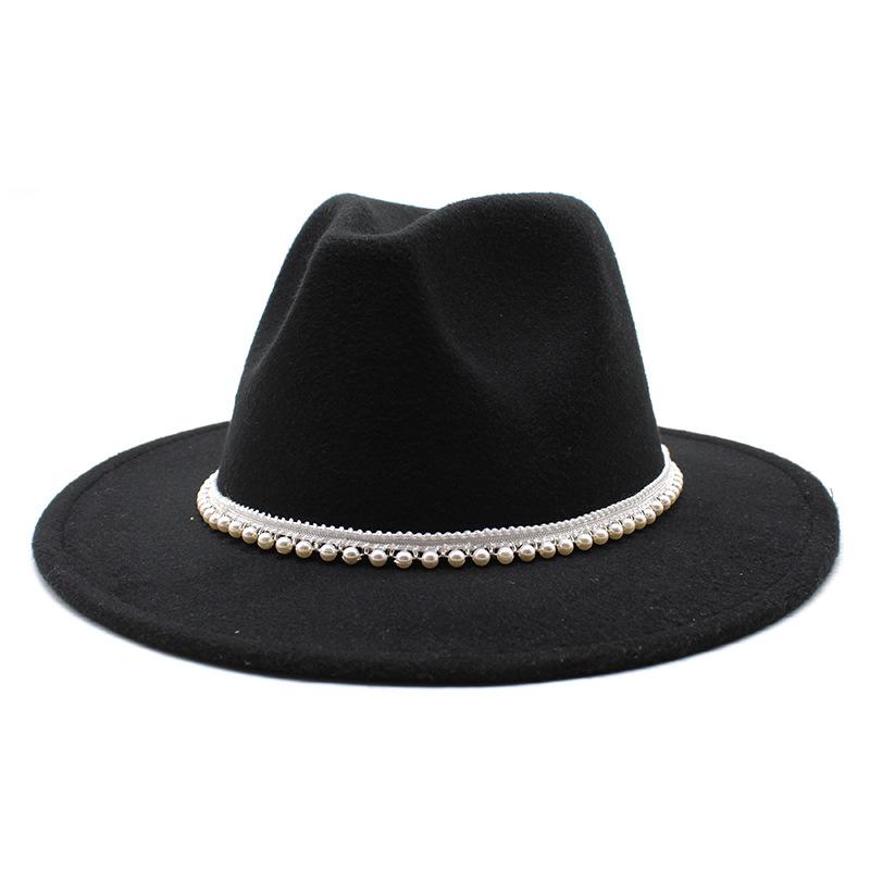 Autumn And Winter New Ribbon Hepburn Style Broad Brimmed Hat Fashion Flat Brim Top Hat Men And Women Woolen Fedora Hat