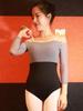 Women's Colorblock Seven-Sleeve Ballet Leotard: Fashionable Drop Shoulder Dancewear