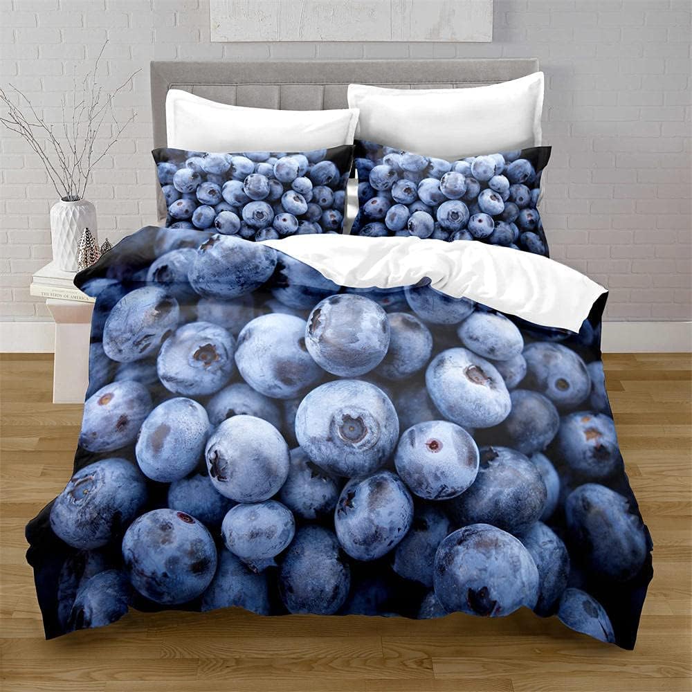 

Blueberry Duvet Cover Queen Twin For Kids Teens Adults,Watercolor Fruit Bedding Set Microfiber Botanical Themed Comforter Cover EU Single(135x200cm)