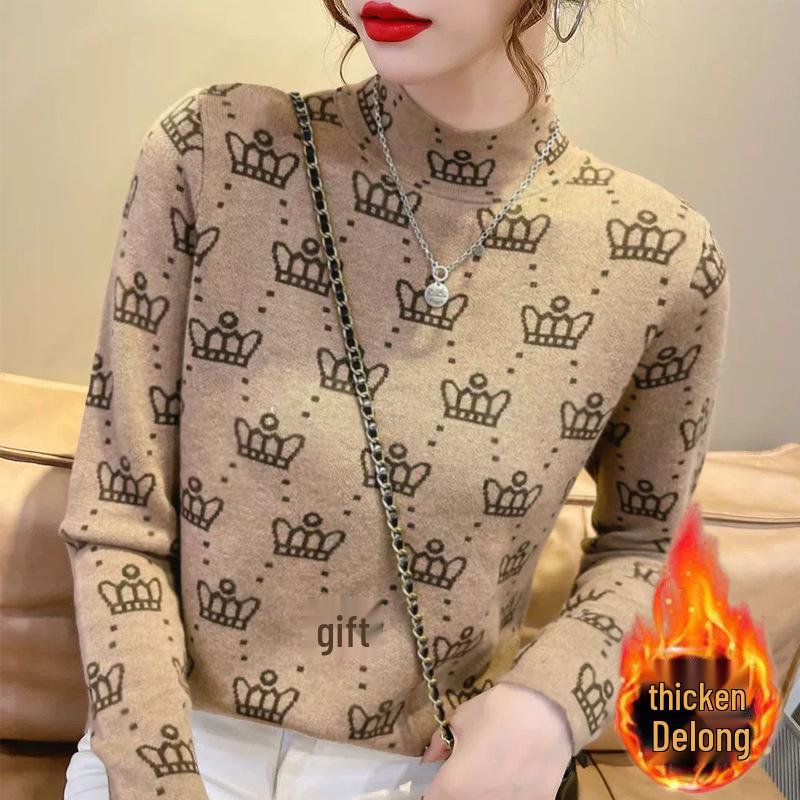 

Velvet Semi-High Neck Warm Women s Long Sleeve Top - Autumn/Winter Fashionable, Versatile, Slimming Base Layer XL (120-135 jin)