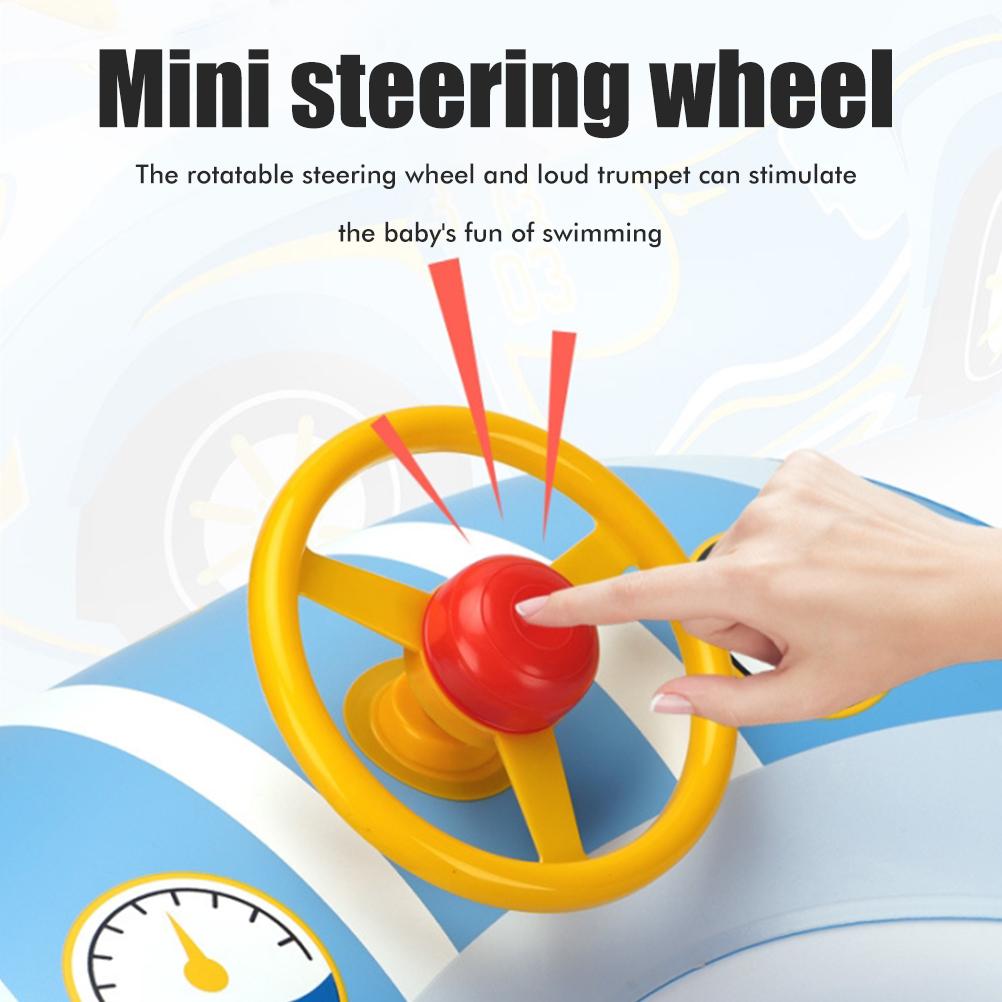 Baby Inflatable Pool Float with Canopy Car Shaped Baby Swim Float with Safty Seat Steering Wheel Horn for Infant Summer