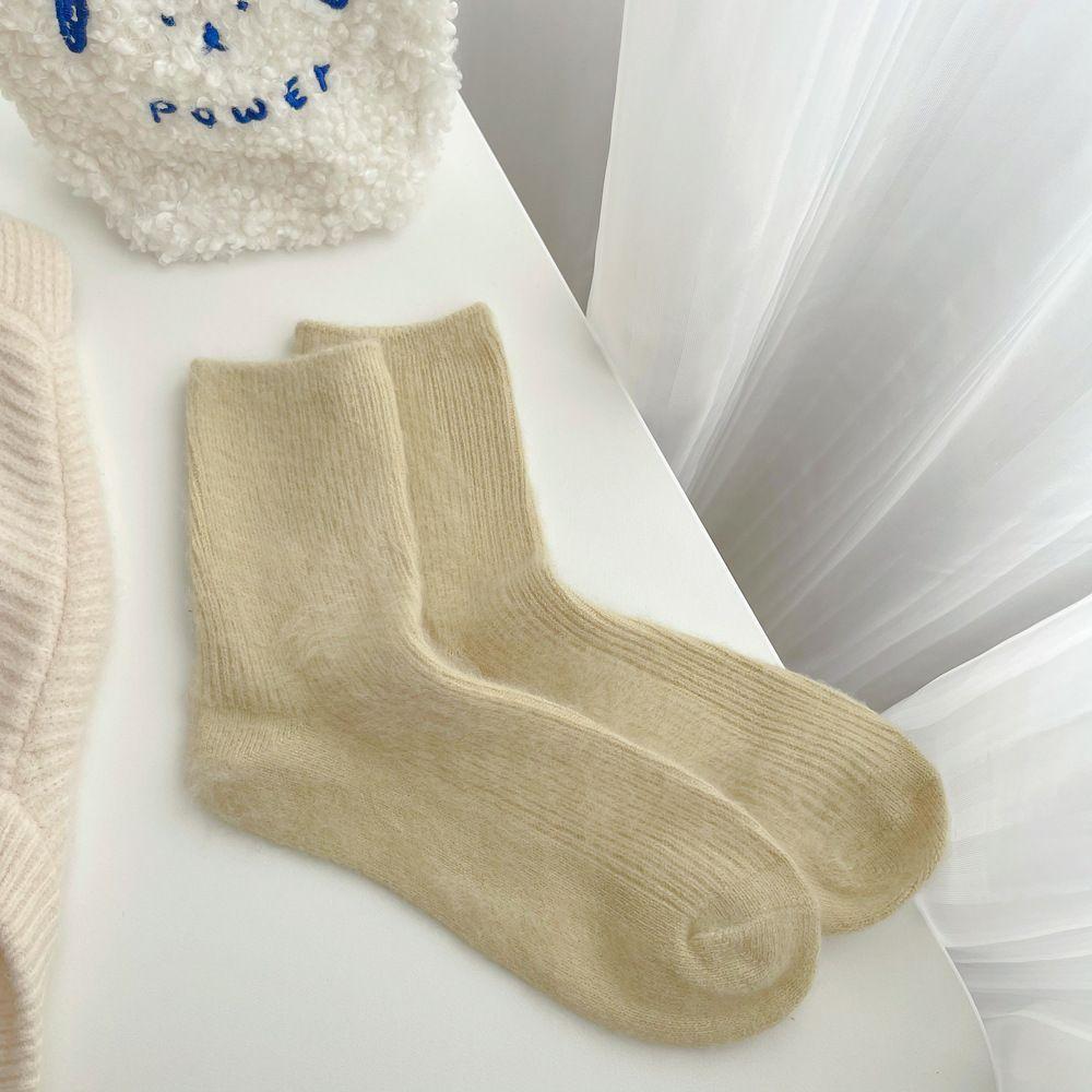 Luxury Cashmere Wool Socks for Women, Soft Color, Smooth Solid Color Matching All Seasons Warm and Sweat-Absorbing Sleeping Outdoor Sports Socks