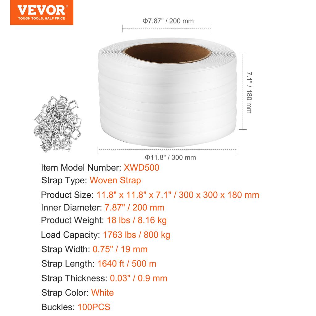 SucceBuy 330/660/1640ft Verpackungs-Gewebeband Weißes Umreifungsband Rollenband Palettenband Rolle Tragbar Starkes Bündelband Verpackungsband