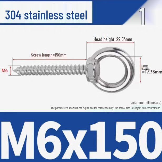 304 Stainless Steel Self-Tapping Eye Bolt with Ring Screw Hook