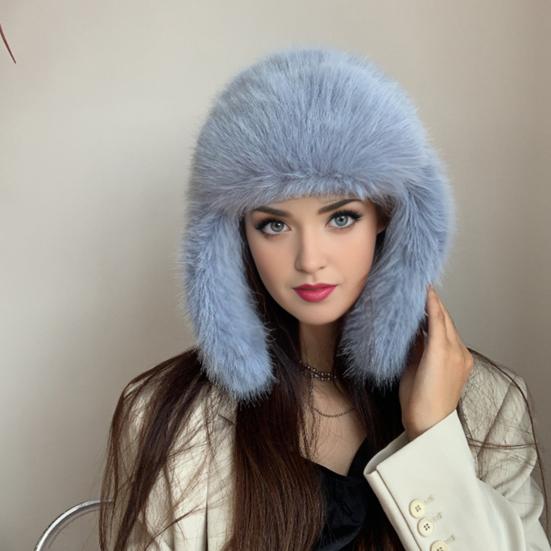 Klobouk Lei Feng Jednobarevný Imitace Liščí Kožešiny Lyžařský Klobouk Podzim Zima Dámský Teplý Klobouk Doplňky pro Outdoorové Aktivity