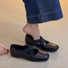Sheepskin~ 2025 Autumn Square Head Cross Thick Heel Mary Jane Single Shoes Versatile Ballet Shoes Shallow Mouth Grandma Lonely Shoes