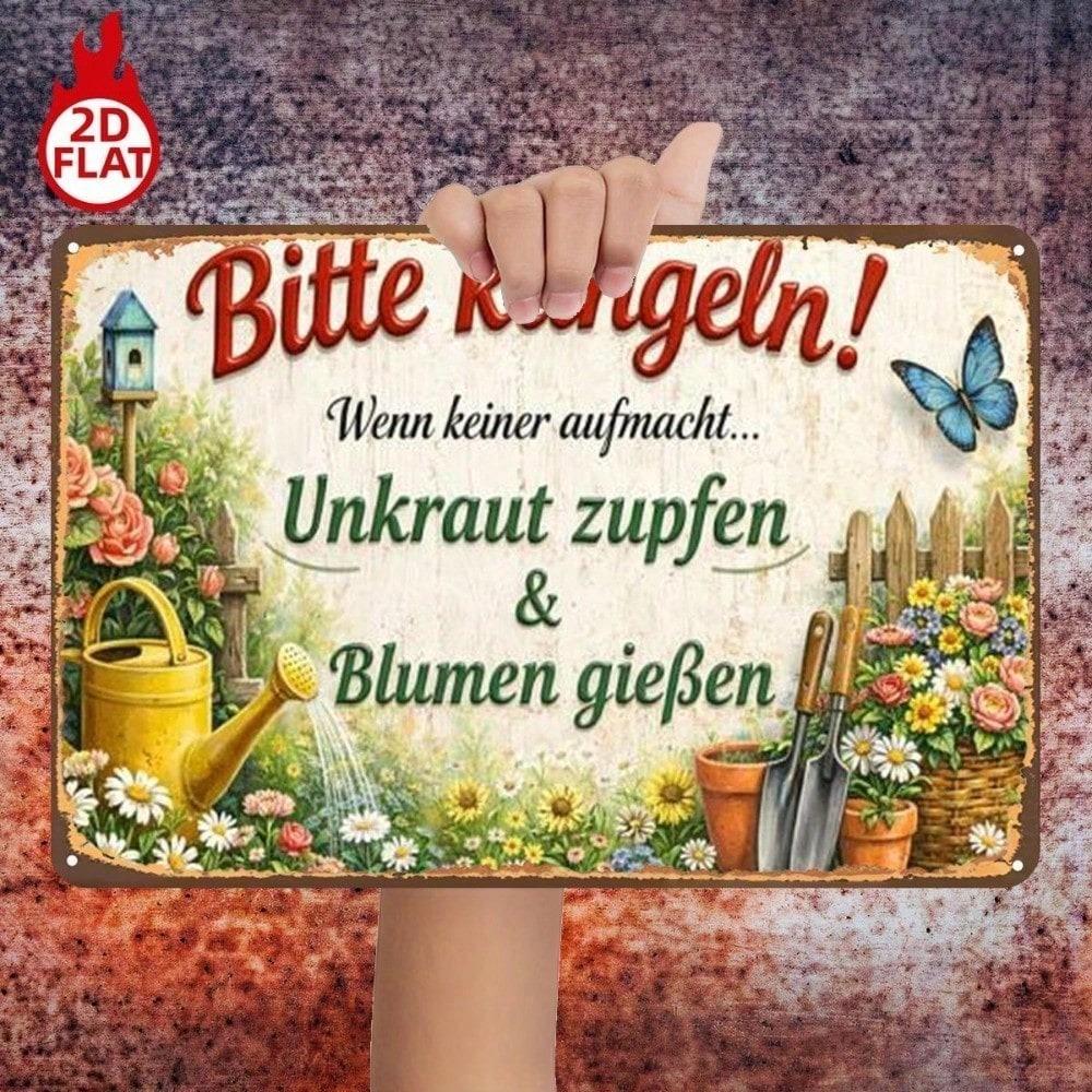 Please Ring Bell! No Answer? Pull Weeds & Water Flowers Vintage Metal Sign 8x12 Funny Garden Yard Decor