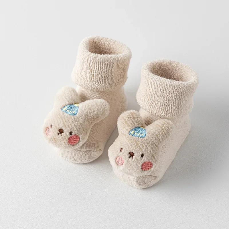 1 Pair Warm Terry Newborn Sock for Boy Girl Sweet Cartoon Animal Calf Sock for Toddler Autumn Winter Indoor Non-slip Floor Sock