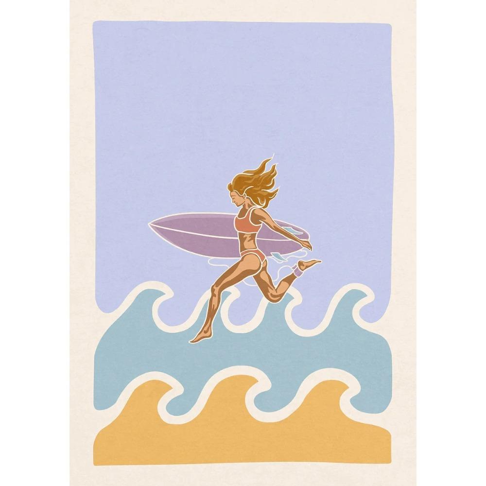 Minimalistische Surf-Mädchen Poster Meeresblick Strandhaus Drucke Leinwandbild Wandkunst Bilder Haus Sportliches Teenie-Mädchenzimmer Dekoration