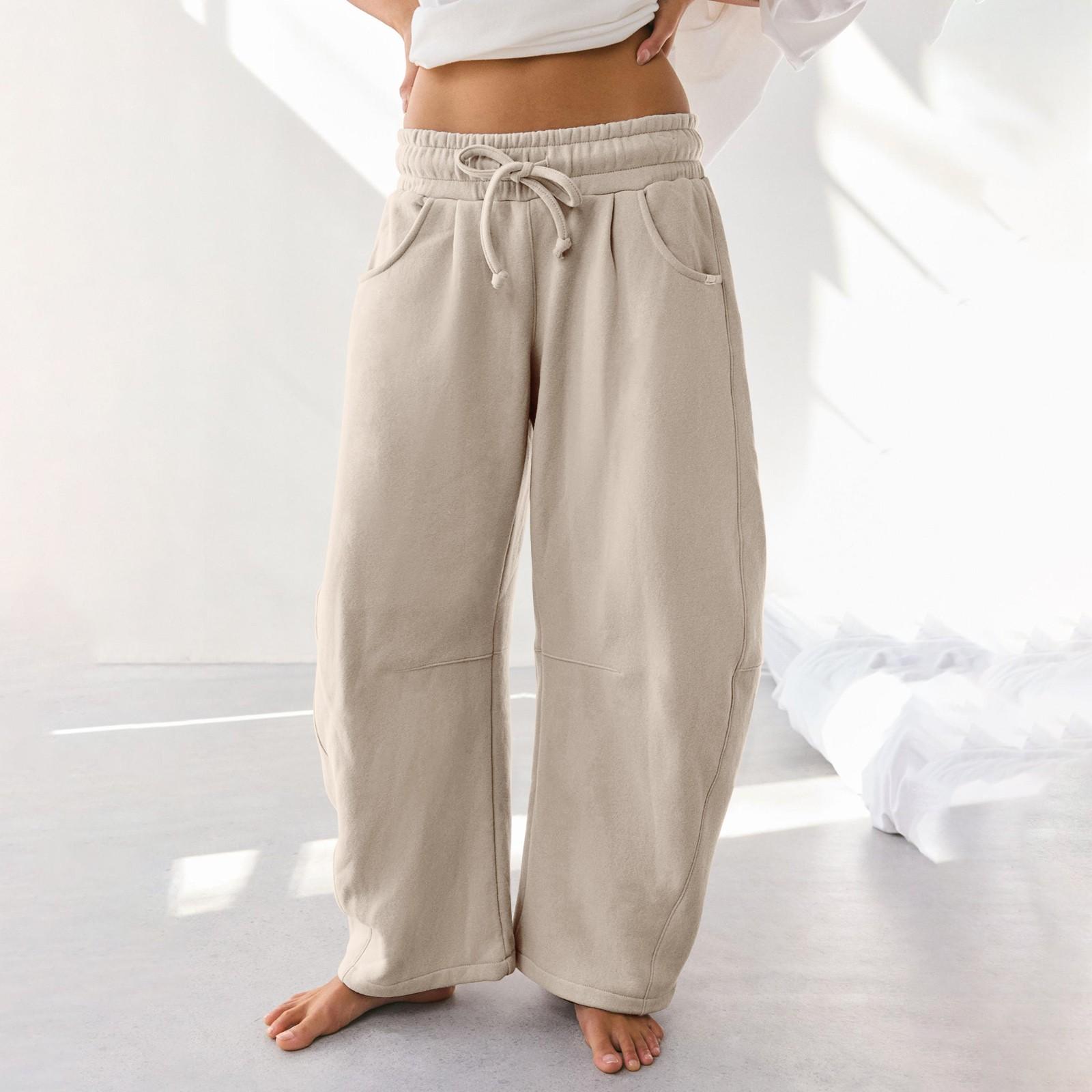 

Женские спортивные брюки Barrel Leg с эластичной талией и завязками на талии, повседневные брюки-палаццо из хлопка с карманами XL хаки