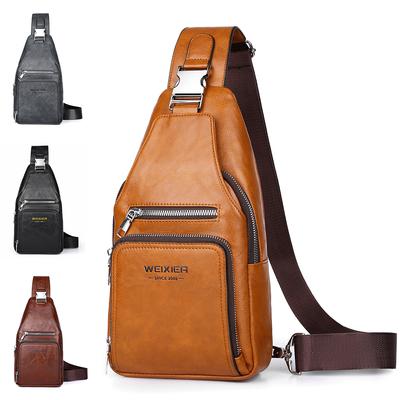 Men's Leather Sling Bag Crossbody Shoulder Chest Bag Waterproof Casual Daypack Backpack for Travel Outdoor Sports