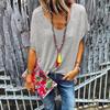 Plus Size Candy Color V Neck Short Sleeve T-Shirt Summer Tee Women Loose Top