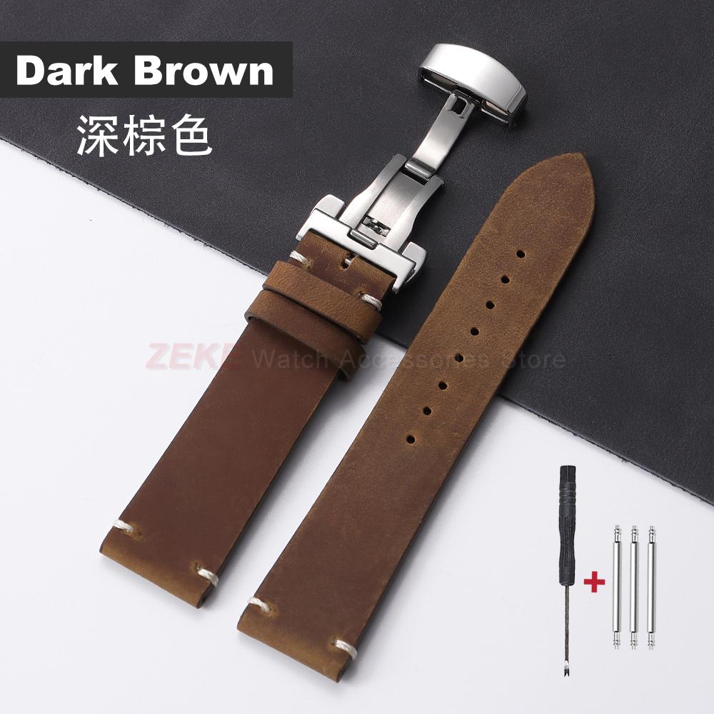 Vintage Oil Wax Genuine Calfskin Leather Watch Straps 18mm 20mm 21mm 22mm Universal Watch Band Men Accessories Butterfly Buckle