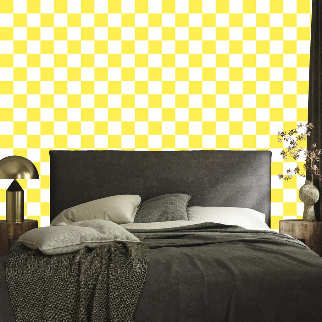 Checkerboard Wallpaper White and Yellow for Living Room and Bedroom 50x1000