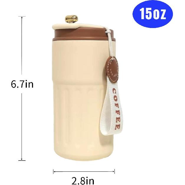 15 oz Stainless Steel Coffee Mug,Vacuum Insulated Tumbler with temperature display,Coffee Thermos Outdoor,Camping Mug with Leak-Proof Lid,Portable