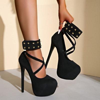 2025 Neue Laufsteg Metallnieten Knöchelriemen Extreme High Heels Für Damen Hochzeitspartyschuhe Plateaupumps Sandalen