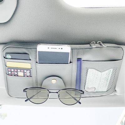 PU Leather Car Sun Visor Organizer with Glasses Clip and License Holder