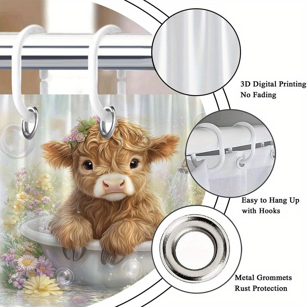 Cute Baby Cow In Bathtub Shower Curtain Waterproof Easy To Clean Privacy Protection Print Floral Farm Animal Design Quick Setup