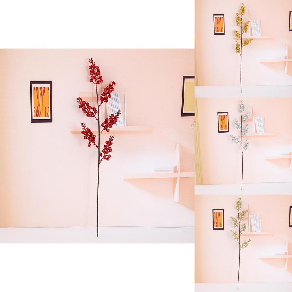 Christmas Berry Artificial Flower Decor With Gold Glitter For Home And Wedding Celebrations