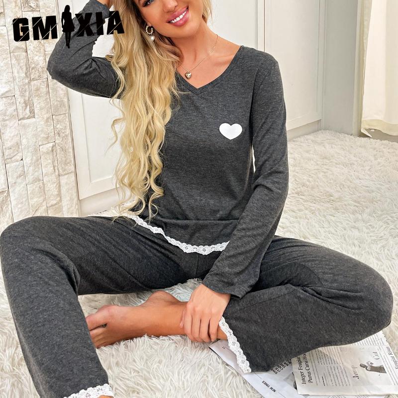 GMXIA Dámské jarní a podzimní domácí pyžamo s dlouhým rukávem