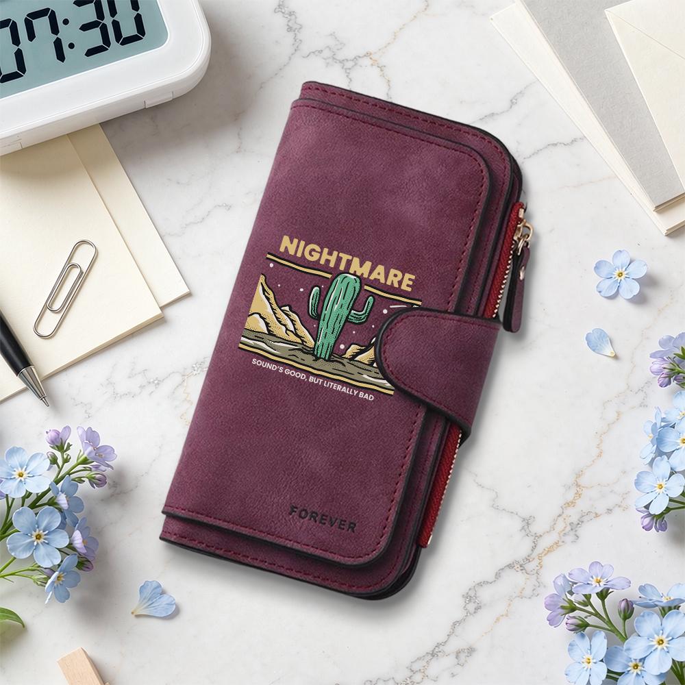 Stylish Cactus Pattern Long Wallet Multi Card Slot Casual PU Purse For Daily Use 