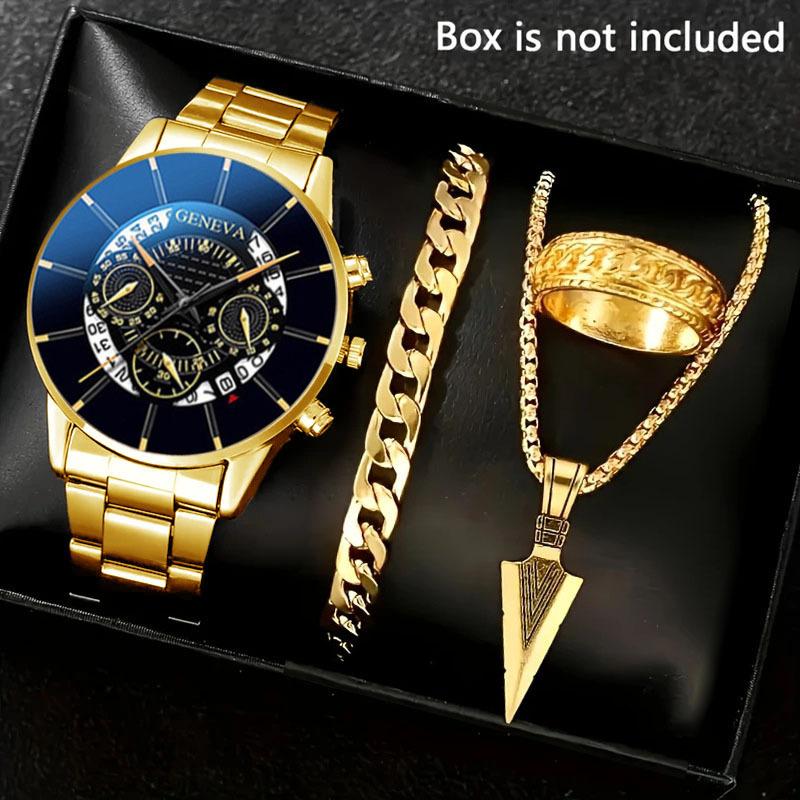 Watch Men's Set Gift Dial with Calendar Steel Belt Men's Watch Business Luminous Watch
