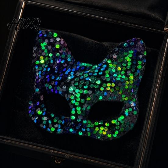 Elegant Masque for Costume Ball Cat Masquerade Masque Sparkly Sequins/Velvet/Black Half Face Sequined Christmas Women Men Halloween Party,