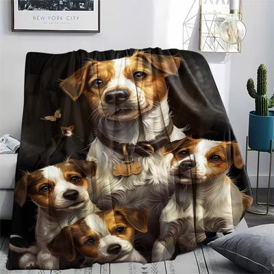 1 Stück Süßer Welpen-Print Flanelldecke, Hohe Qualität, Bequem für alle Jahreszeiten, Heimdekoration, Wärme und Komfort, Perfekt für Weihnachtsgeschenke