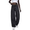 Damjeans Hög Midja Rakt Ben Stretchiga Jeans Trendiga Lösa Vida Ben Denimbyxor med Fickor Casual Baggy Jeans Denimbyxor för Kvinnor