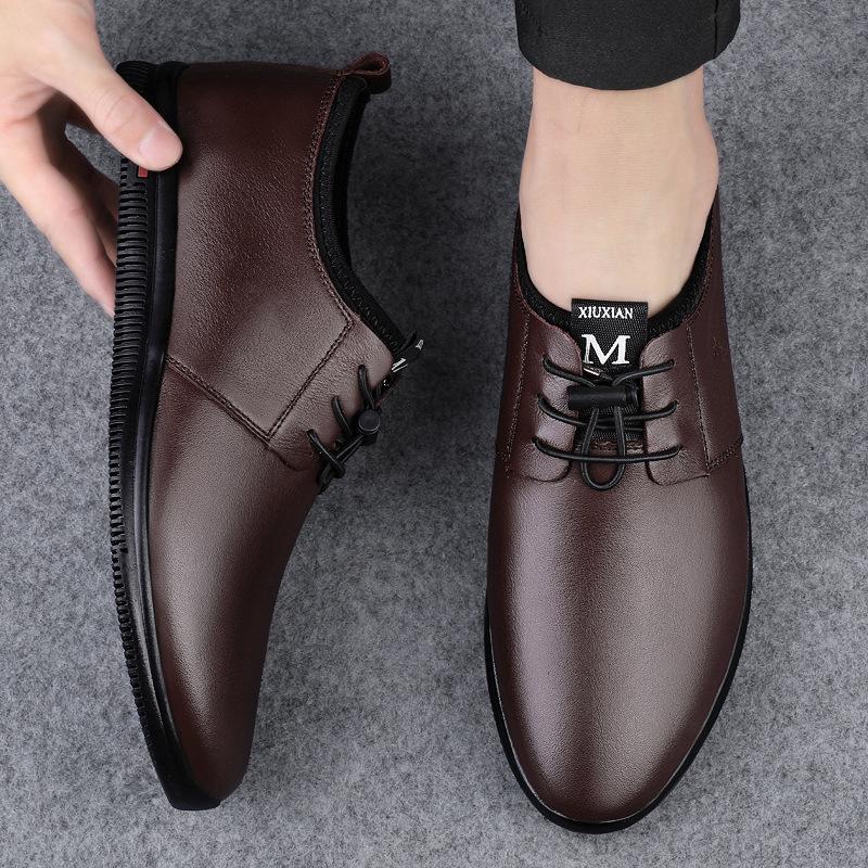 

Men s shoes 2025 summer new daily driving thin leather shoes men s flat non-slip lace-up casual shoes tide 47