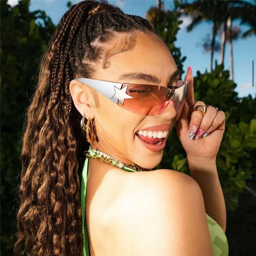 Lunettes de soleil sans monture Y2K pour femmes et hommes, tendance des années 2000, enveloppantes, Punk, une pièce, surdimensionnées, à la mode