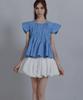 Keulleiseu Frill Round Neck Short Sleeve Blouse_Blue