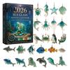 Holiday Countdown Decorations Sea Glass Marine Life Advent Calendar, 24 Day Box Christmas Calendar with Ocean Animal Acrylic Ornaments, Festive