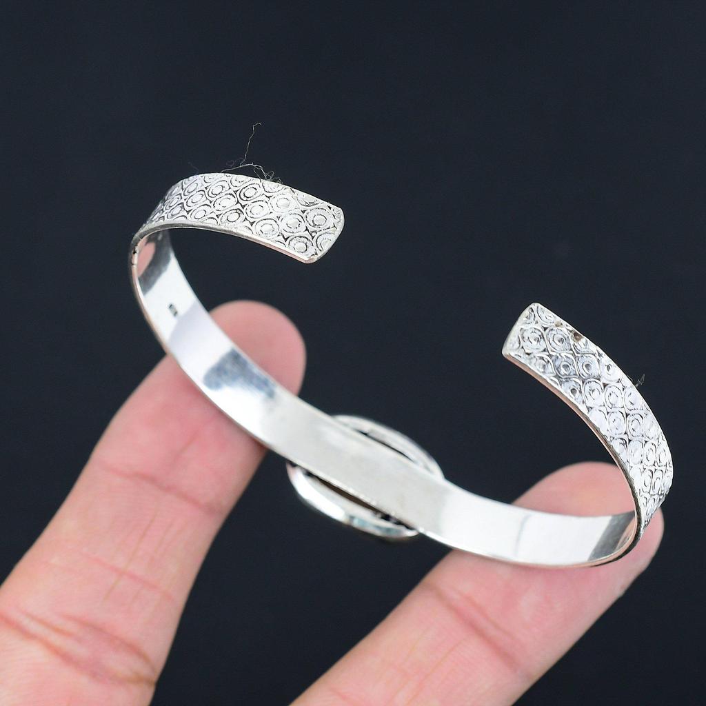 Friendship Day Sale Oval Pink Aragonite Stone Sterling Silver Bangle Bracelet