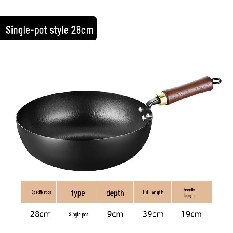 ZISIZ 28cm Cast Iron Stir-Fry Wok with Lid