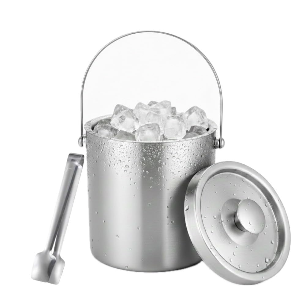 Asdays Ice Bucket, Non-Melting Ice Container, Large Capacity Ice Tank with Handle and Lid, Double-Walled (1.6L)