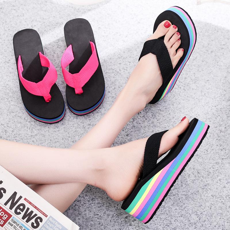 High-heeled Slippers Women's Summer Thick-soled Pinch Toes Women's Cool Slippers Fashion Wear Non-slip Beach Flip-flops Shoes Women's Summer