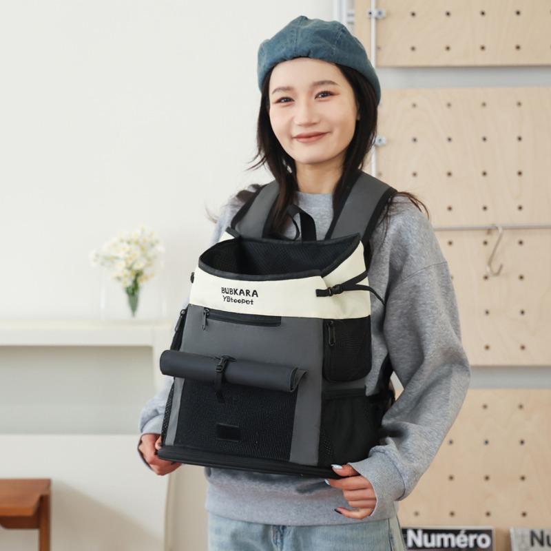 Portable Mesh Breathable Double Shoulder Cat Dog Backpack for Small and Medium Sized Pets Ideal for Outings