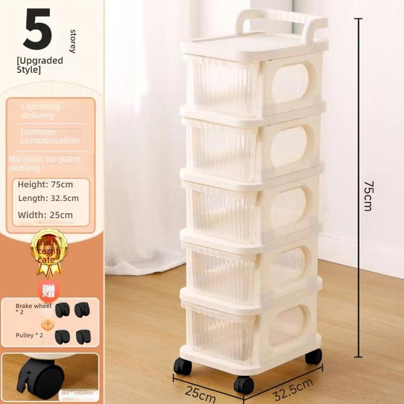 Multi-Layer Transparent Trolley Storage Shelf Trolley Organizer Drawer-Type Rolling Storage Mobile Cosmetics Snack Storage Rack