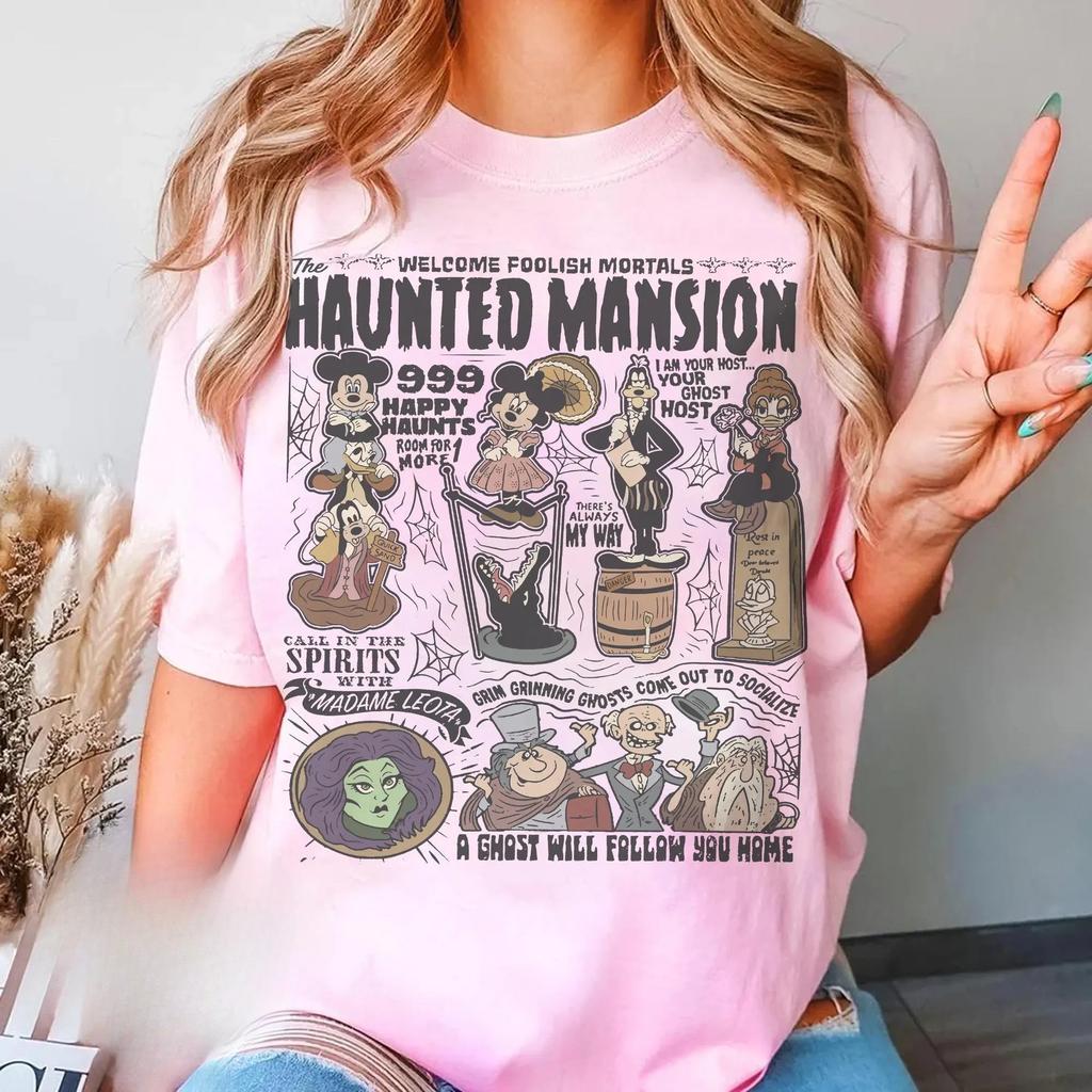 2026 New Halloween Haunted House Welcome Silly Mortal Print Womens TShirt Easy Fashion Plus Size Short Sleeve