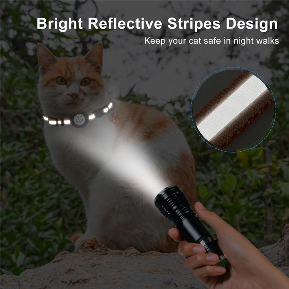 For AirTag Tracker Reflective Pet Collar Silicone Protective Case with Bell/ID Tag