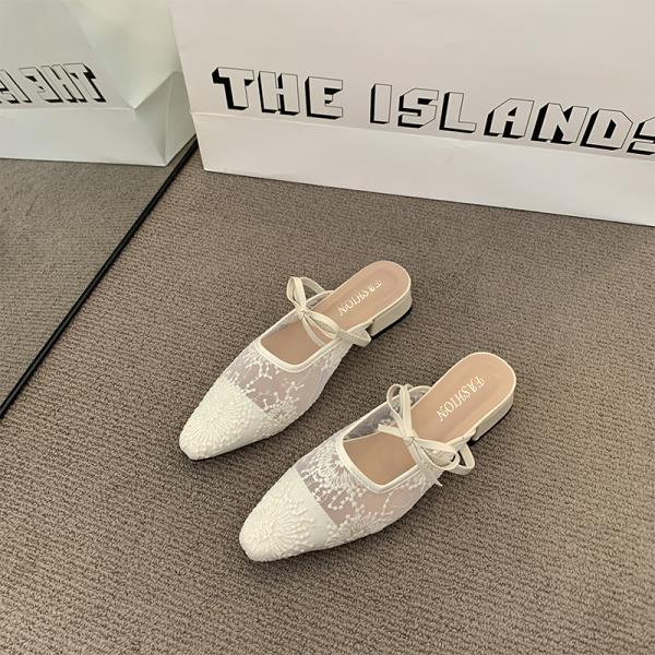 Fashion Shoes Woman 2025 Female Slippers Mules Sexy Butterfly-Knot Cover Toe Square Heel New Block Summer Slides Butterfly-knot Shoes Sq