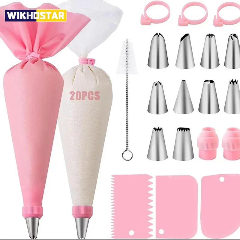 40Pc/set Stainless Steel Nozzle Set, Silicone Piping Bag, Reusable Cream Pastry Bag, Cake Decoration Tool, Baking Tool