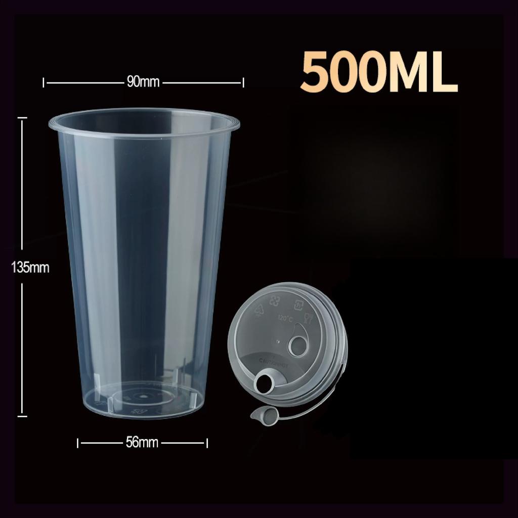 Thickened Plastic Transparent Cup Disposable Milk Tea Cupd Iced Coffee Latte Cold Drink Packaged Cup with Lid Hot and Cold Dual Use Drinking Utensils