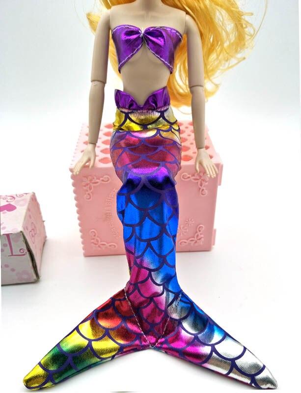Colorful Party Dress Gown For Barbie Doll Outfits Bra & Skirt Fashion Top Bra Clothes Cosplay Genuine Mermaid Fishtail Dresses