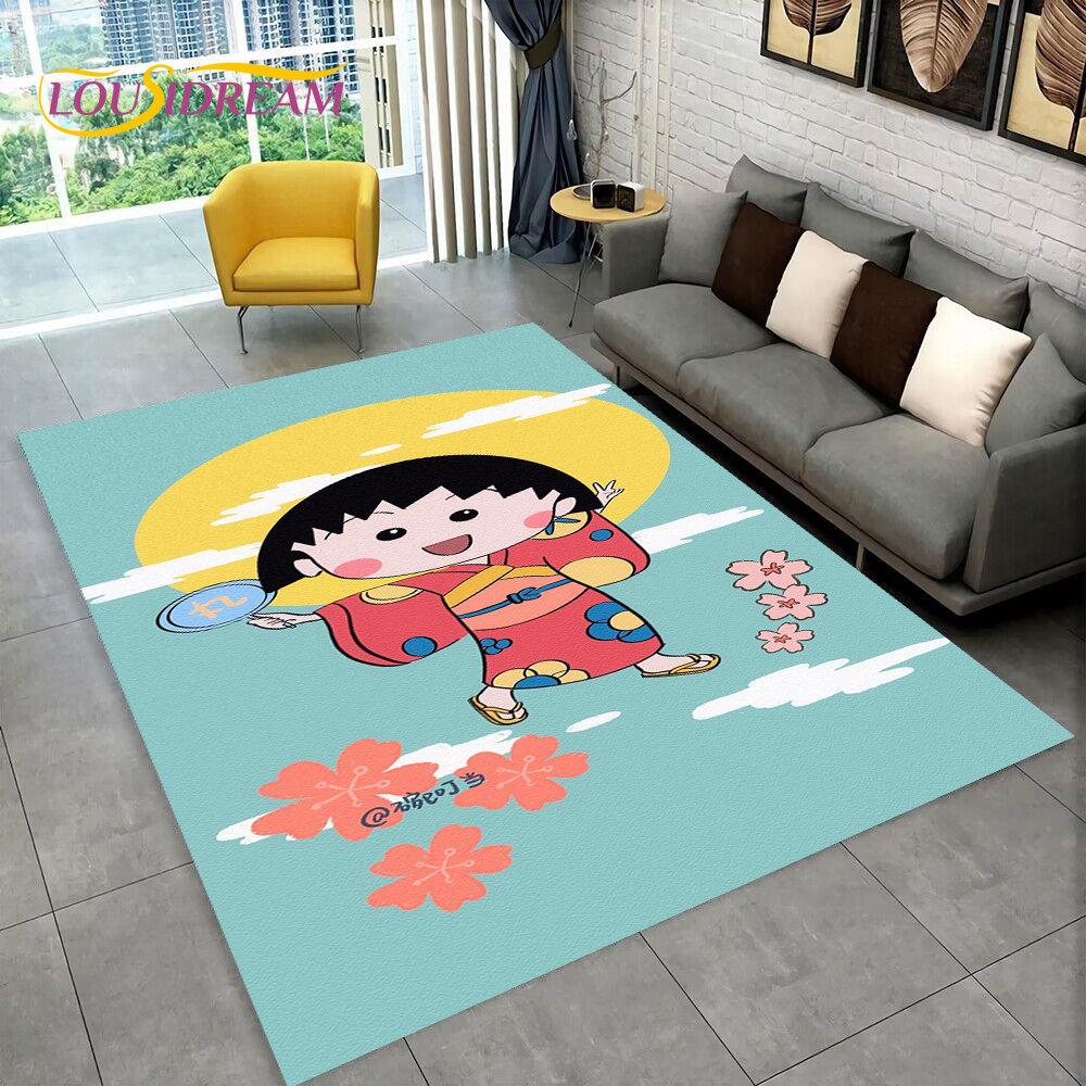 Chi-bi Maruko Sakura Momoko Teppich, groß, Teppich für Wohnzimmer, Schlafzimmer, Sofa, Fußmatte, Dekoration, rutschfeste Bodenmatte für Kinder, 3D