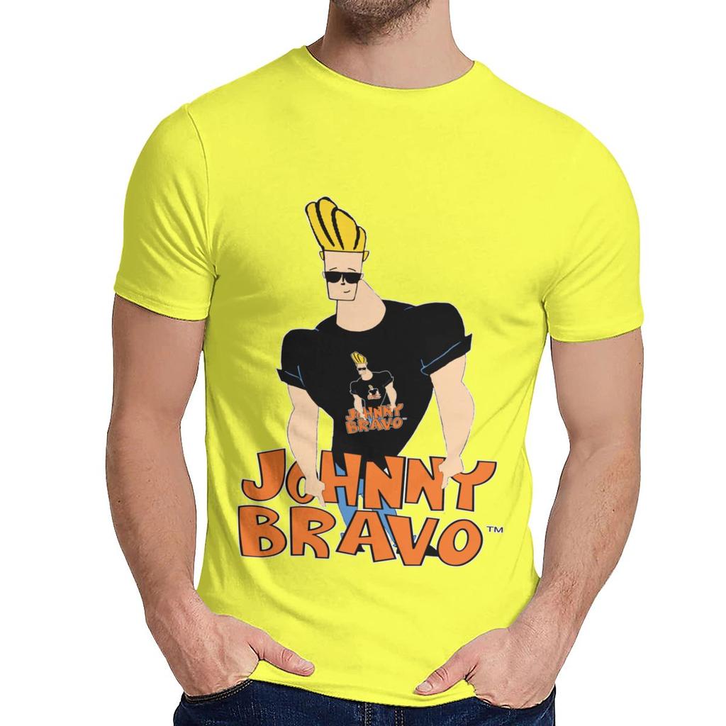 Rundhals Johnny Bravo Brille Cartoon T-Shirt Grafikdruck Unisex Reines Baumwoll-T-Shirt Heiß