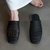 Hand-woven Mesh Yarn Bag Head Sandals Women's French Versatile Hollowed-out Outer Wear Square Head Flat Bottom Half Slippers