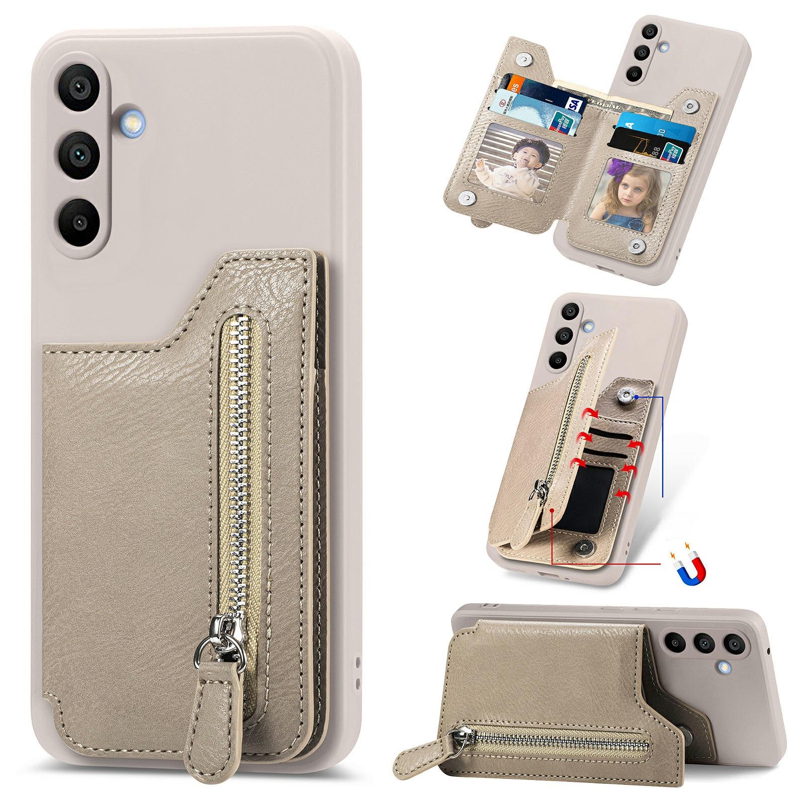 

For Samsung Galaxy A16 4G/5G Case PU Leather+TPU Phone Cover with Zipper Pocket Wallet D