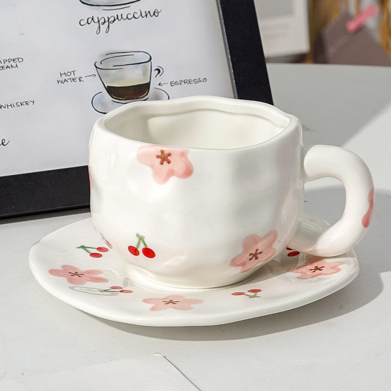Creative Cute Flower Ceramic Coffee Mug Simple Couple Mug Exquisite Afternoon Tea Dessert Cup Office Mug Birthday Gift Art Decor